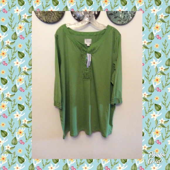 Avenue Fun Chic Sassy Ruffle Trim Placket Top - Picture 1 of 7